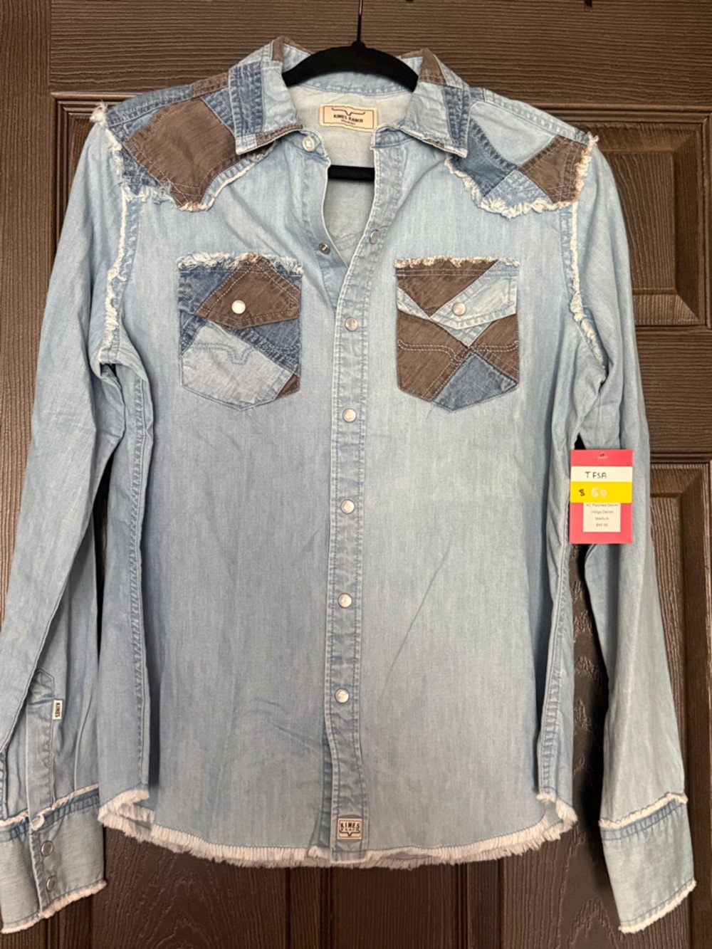 Kimes Ranch Light Blue Denim Patchwork Western Shirt